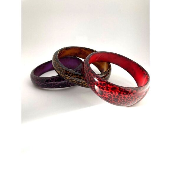 Set of 3 Acrylic Animal Leopard Print Chunky Bracelet Bangles - Picture 3 of 12